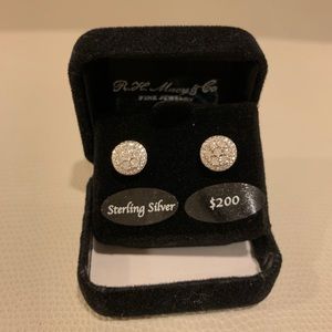 Diamond Cluster Stud Earrings in Sterling Sliver